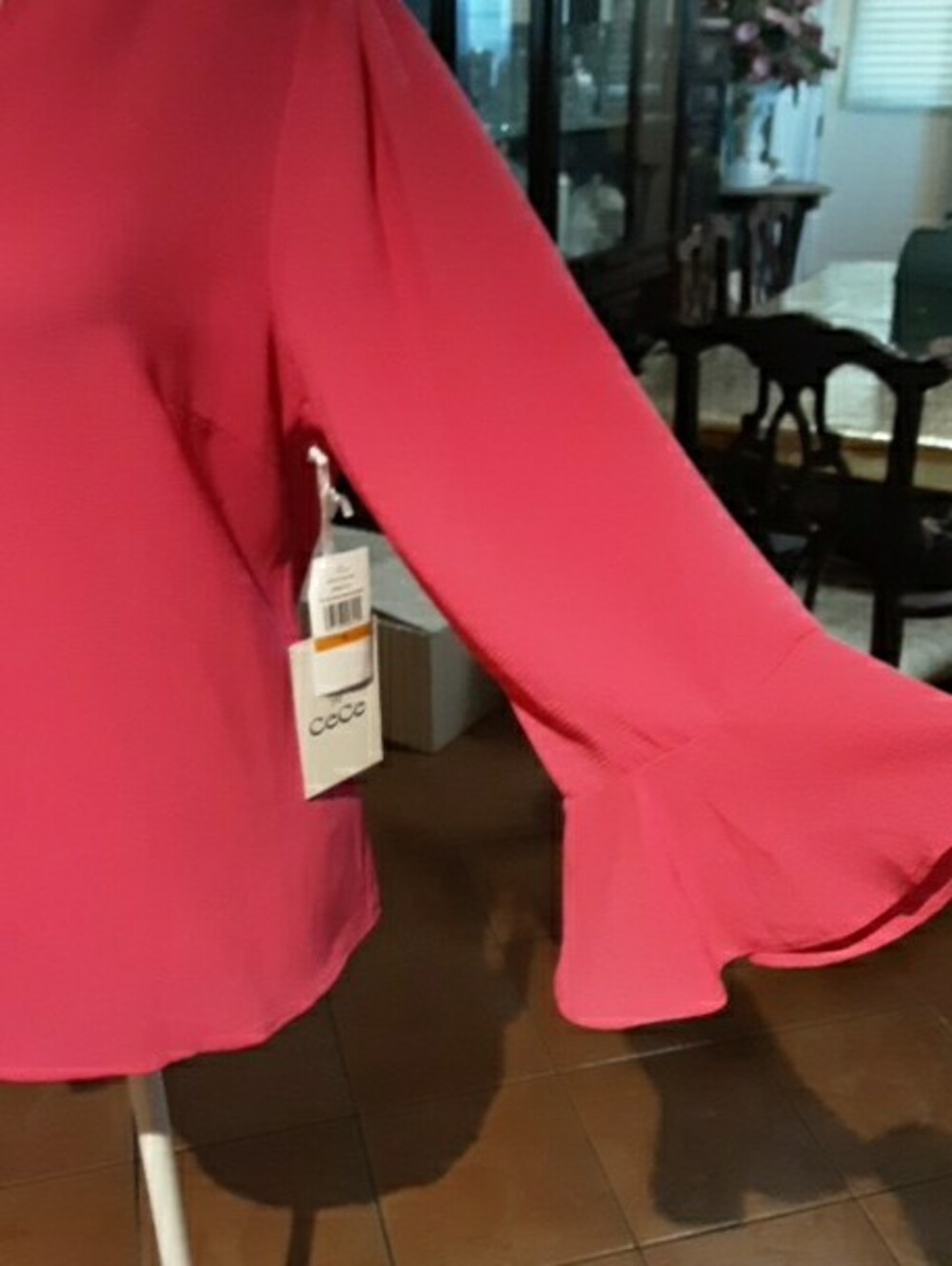 CeCe V-Neck Ruffle Cuff Blouse - Raspberry - Picture 4 of 11